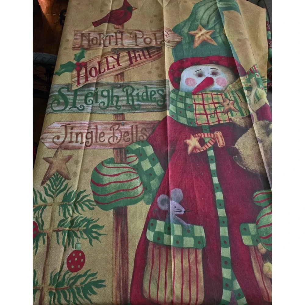 Blonder Home Accents Christmas Snowman Reindeer Shower Curtain Folk‎ Art Holiday